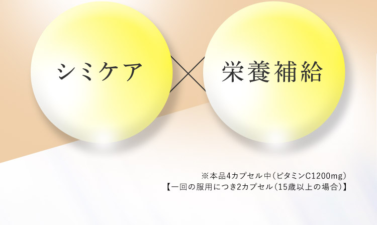 シミケア × 栄養補給 ※本品4カプセル中(ビタミンC1200mg) 【一回の服用につき2カプセル(15歳以上の場合)】
